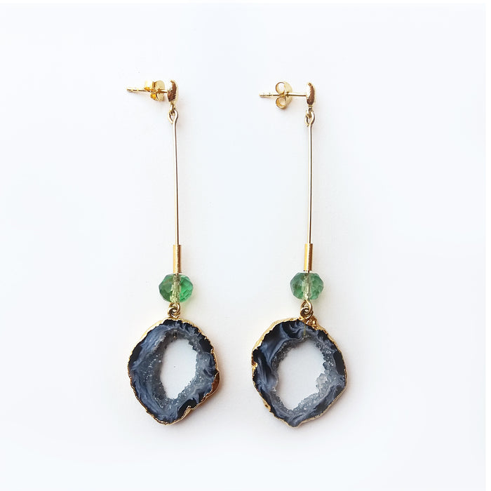 Black Geode & Fluorite Stick Earrings