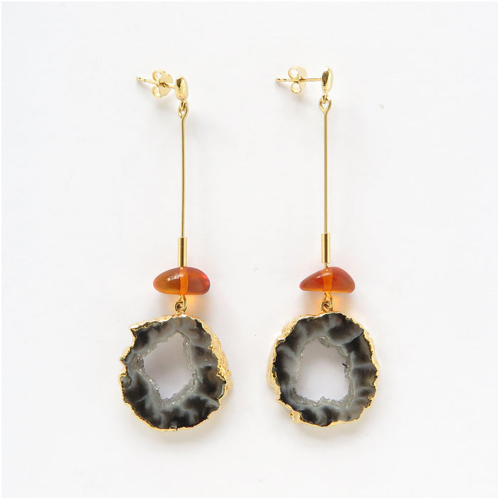 Amber & black geode earrings