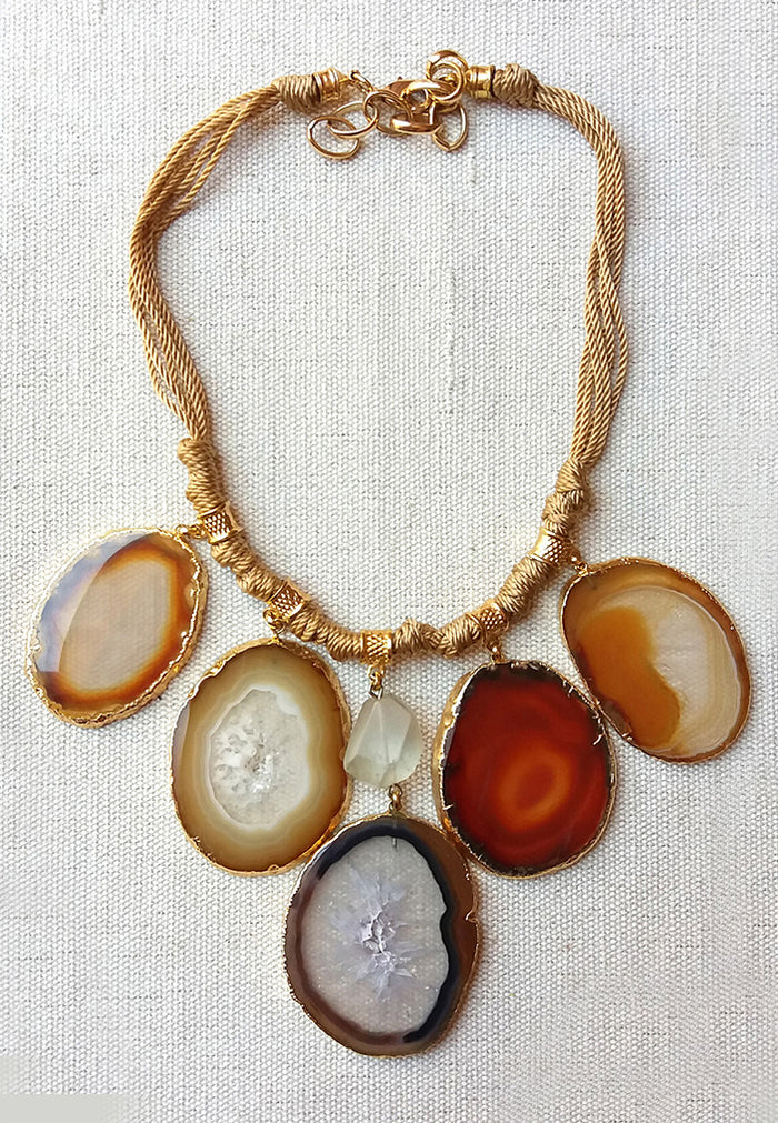 Five agate Necklace in brown hues